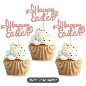 Rose Golden Happy Easter Cupcake Toppers